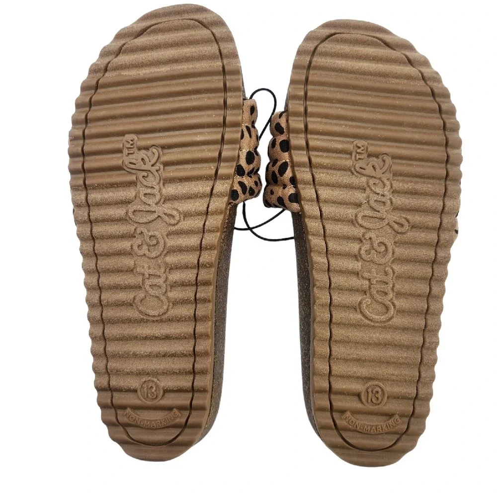Cat & Jack Sandals Youth Girls Size 13 Selma Tan Animal Print Slide‎ On Brown